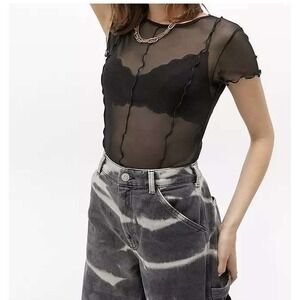 Urban Outfitters Black Sheer Mesh Crop Top S-P Y2K Baby Tee Beach Party Coquette
